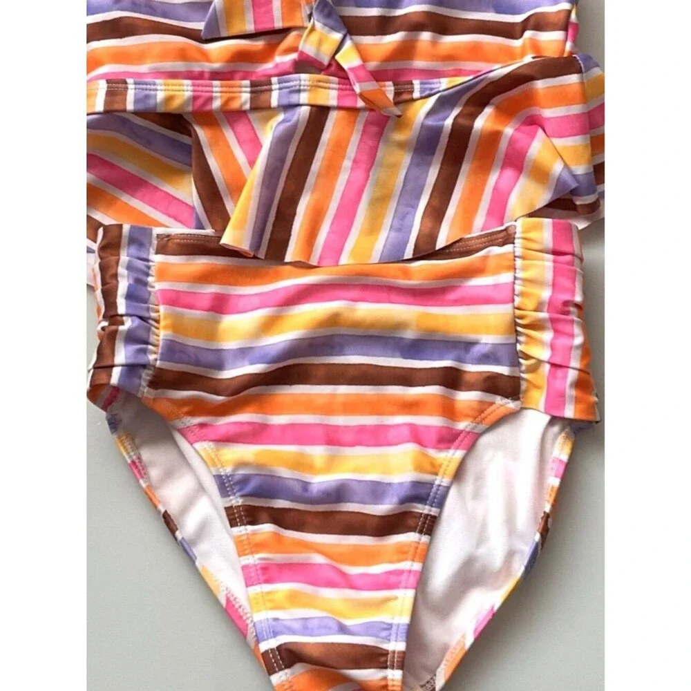 Like New Wonder Nation Girls Striped Tankini Swimming Suit 2 Pc Set UPF 50+